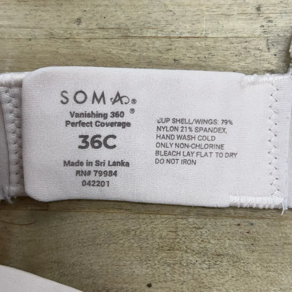 Soma Womens Size 36 C Bra Vanishing 360 Perfect Coverage Underwire Cream